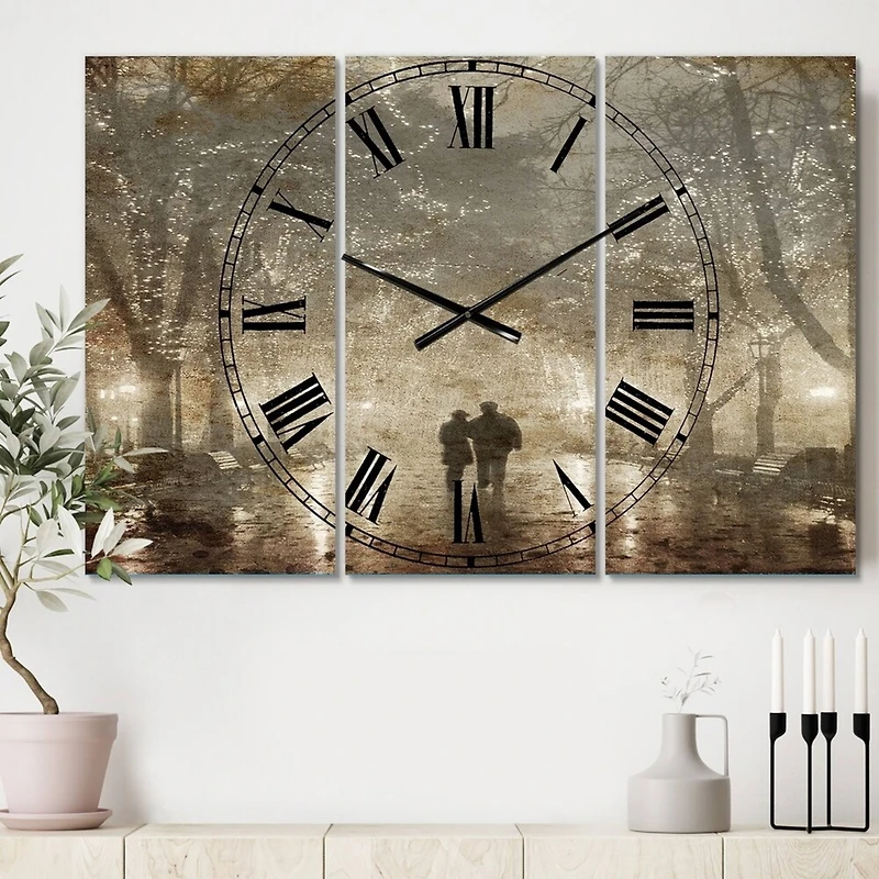 Designart Couple Walking In Night Lights Multipanel Wall Clock