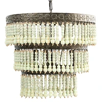Hello Honey® 21.3" 3-Tier Round Metal Chandelier With 3 Lights & Hanging Wood Beads