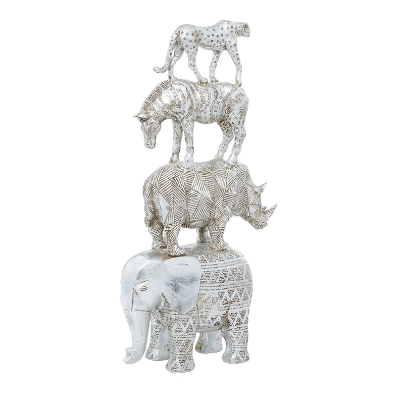 20" Silver Polystone Glam Style Stacked Animal Sculpture