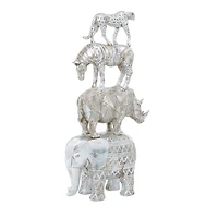 20" Silver Polystone Glam Style Stacked Animal Sculpture