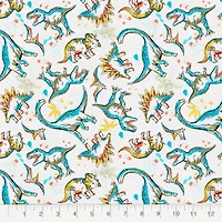 Fabric Editions White Dino Toss Cotton Fabric