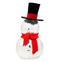 12" Disco Ball Snowman with Red Scarf