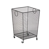 24" Black Metal Square Mesh Wire Rolling Laundry Storage Cart with Ring Handles