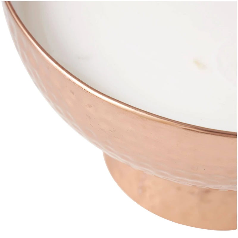 White Wax Tropical Breeze Scented Candle with Elevated Wide Hammered Copper Container