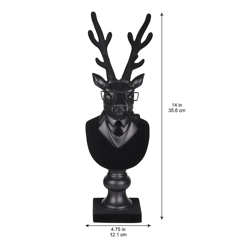 14" Black Reindeer Bust with Glasses & Pipe by Ashland®