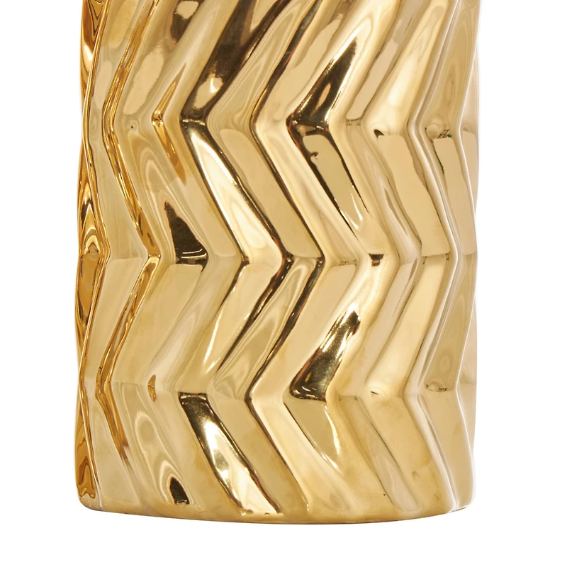 Gold Ceramic Dimensional Chevron Textured Vase with Varying Shapes Set