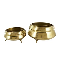 Gold Metal Scroll Foot Hammered Pot Planter Set