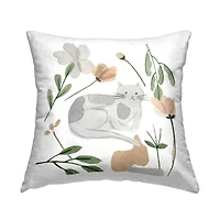 Stupell Industries Cozy Gray Cat Flower Petal Botanicals Throw Pillow, 18" x 18"
