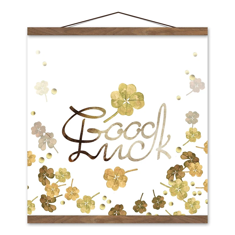 Good Luck Clover 16" x 16" Teak Hanging Canvas