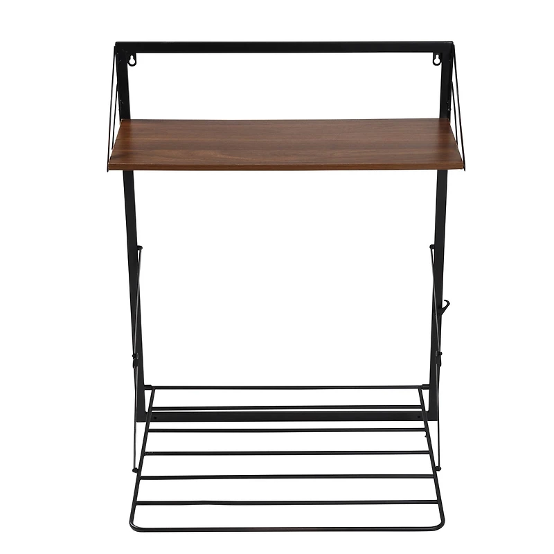Honey Can Do 31" Black & Walnut Collapsible Wall-Mounted Clothes Drying Rack with Shelf