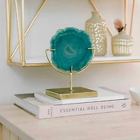 Hello Honey® 7" Marbled Turquoise Decorative Agate Slice Accent on Metal Stand