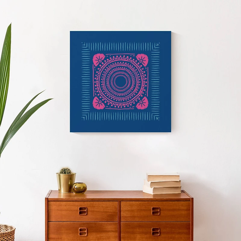 Pink And Blue Boho Bandana 20" x 20" Canvas Wall Art