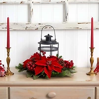 13" Poinsettia, Berry & Pine Artificial Arrangement Candelabrum