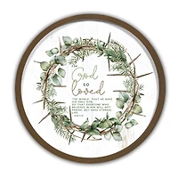 For God So Loved Round Brown Framed Print