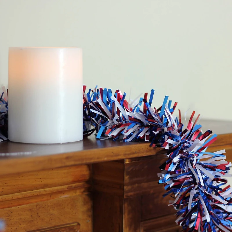 12ft. Red, White & Blue Wide Cut Patriotic Tinsel Garland