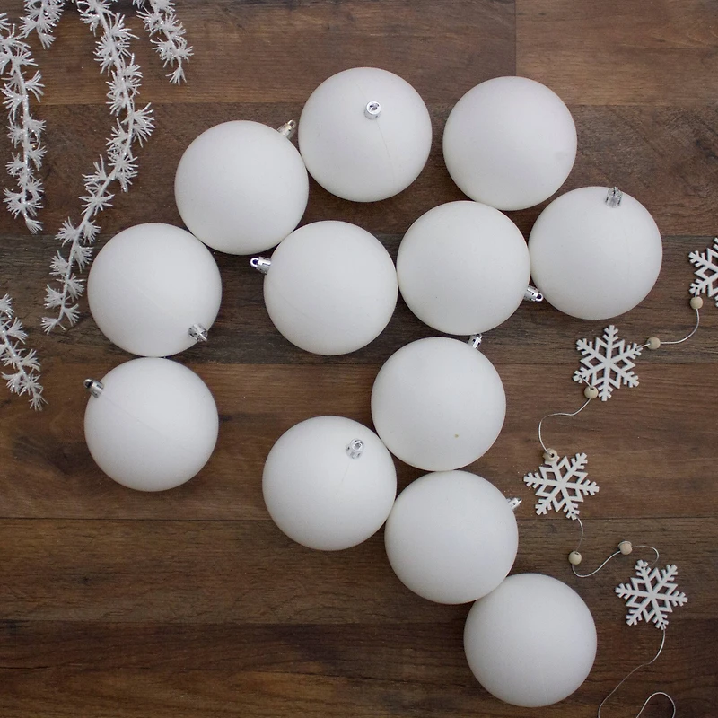 12ct. 4" Winter White Shatterproof Matte Christmas Ball Ornaments