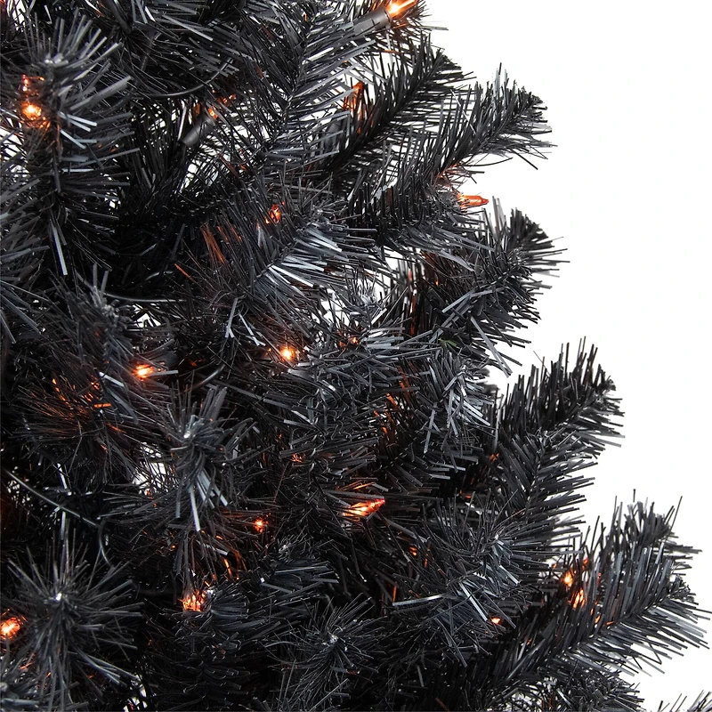 4ft. Pre-Lit Black Noble Spruce Artificial Halloween Tree, Orange Lights