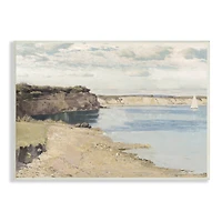 Stupell Industries Still Morning Oceanside Cliffs and a Sailboat Painting Wood Wall Plaque