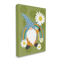 Stupell Industries Daisy Garden Gnome Blue Rainbow Floral Pattern Canvas Wall Art