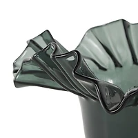 Green Glass Floral Tulip Inspired Ombre Vase with Wavy Opening