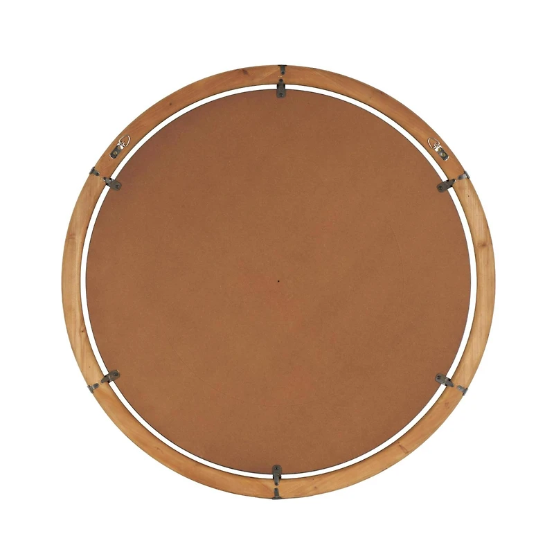 40" x 40" Brown Wood Round Design with Brass Metal Support Wall Mirror