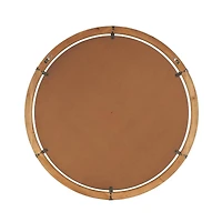 40" x 40" Brown Wood Round Design with Brass Metal Support Wall Mirror