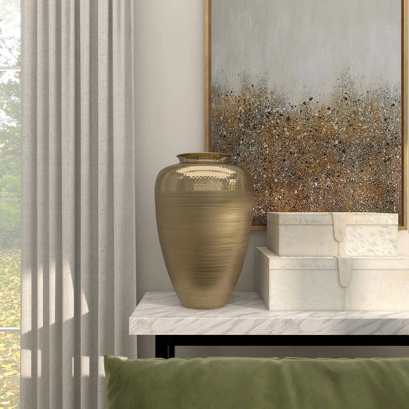 18" Gold Aluminum Brushed Vase with Hammered Top