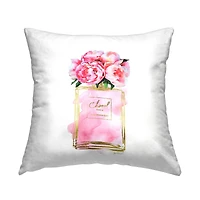 Stupell Industries Pink Peonies in Pink Fashion Fragrance Bottle Throw Pillow 18" x 18"
