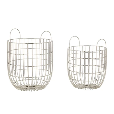 Set of 2 Silver Iron Contemporary Storage Basket, 17" x 13" x 13"
