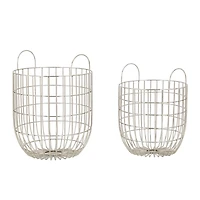 Set of 2 Silver Iron Contemporary Storage Basket, 17" x 13" x 13"