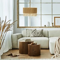 Hello Honey® 16" Brown Coastal Pendant Lamp with Natural Paper Rope Shade, Fringe Detail and Iron Base