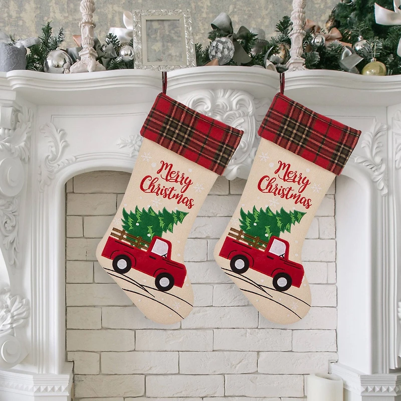 Glitzhome® 21" Truck & Tree Christmas Stockings, 2ct.
