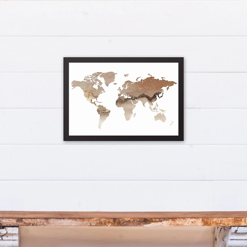 Abstract World Map Black Framed Canvas