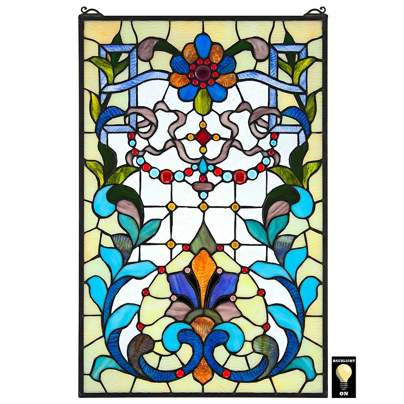 Design Toscano 28" Bonifacio Tiffany-Style Stained Glass Window Hanging Décor  