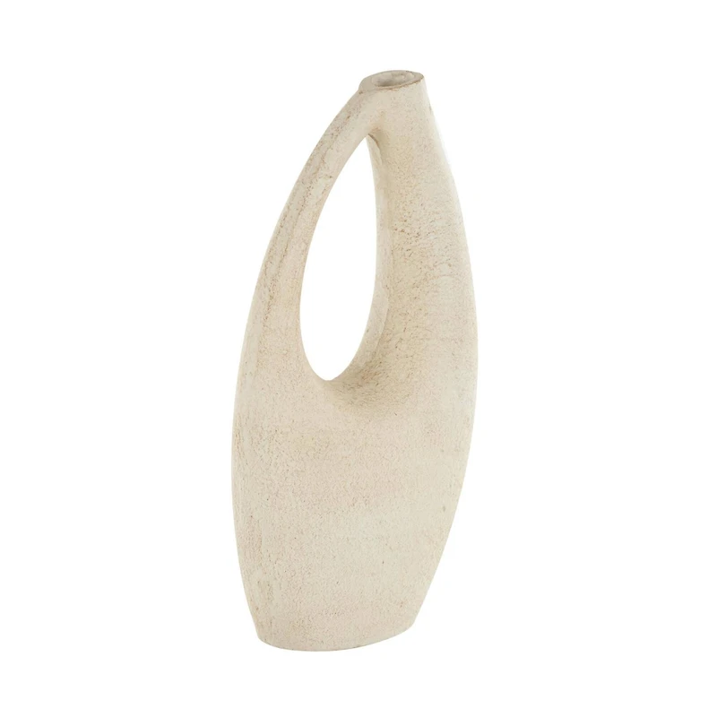 14" Cream Abstract Cutout Paper Mache Vase 