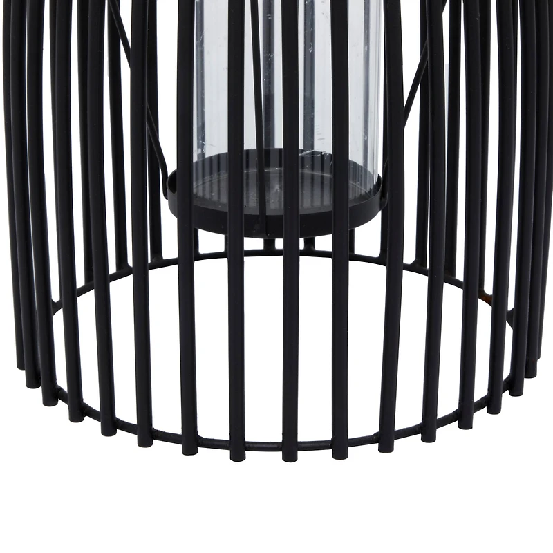 16" Black Iron Contemporary Candle Holder Lantern