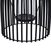 16" Black Iron Contemporary Candle Holder Lantern