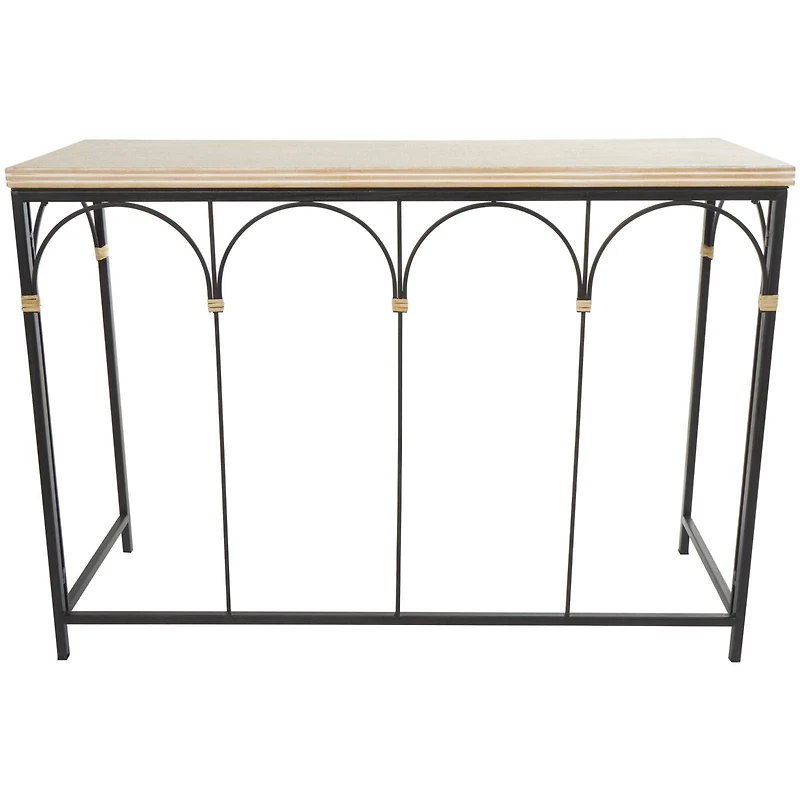 42.5" Black Arched Console Table with Zig Zag Patterned Top and Rattan Accents