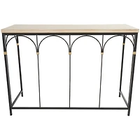 42.5" Black Arched Console Table with Zig Zag Patterned Top and Rattan Accents