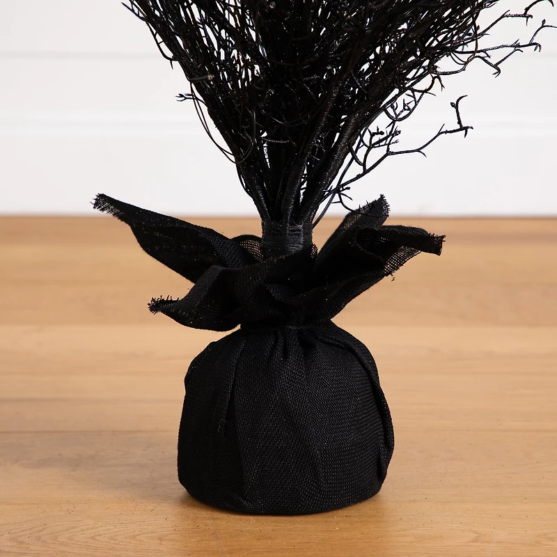 5ft. Pre-Lit LED Halloween Black Twig Artificial Fall Tree in Burlap Planter