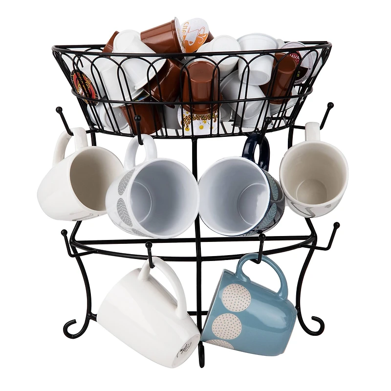 Mind Reader Black Metal Wire Cup Tree Countertop Mug Rack & Coffee Pod Storage