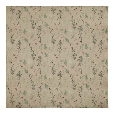 Pine Greenery on Brown Cotton Twill Napkin