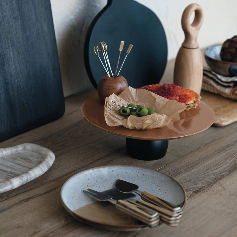 Hello Honey® 3-Piece Natural & Black Stainless Steel & Mango Wood Cheese Servers with Handles & Design