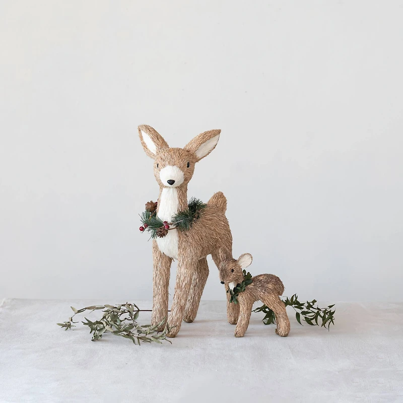 Hello Honey® 7.5" Brown & Green Grass Standing Deer with Wreath
