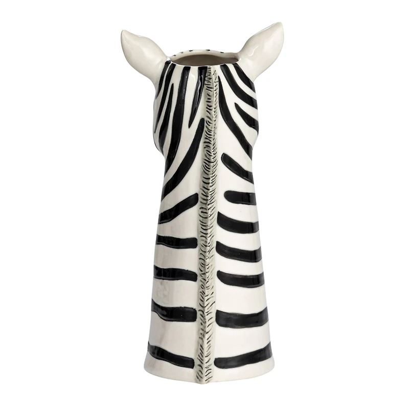 Hello Honey® 11.5" White & Black Hand-Painted Decorative Stoneware Zebra Vase