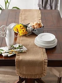 DII® Natural Ruffle Trim Jute Table Runner, 14x72 inch