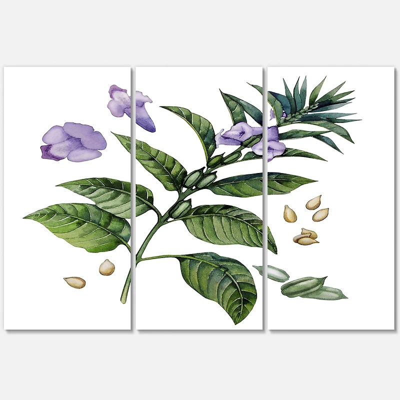 Designart - Purple Sesame Flowers WIth Green Leaves