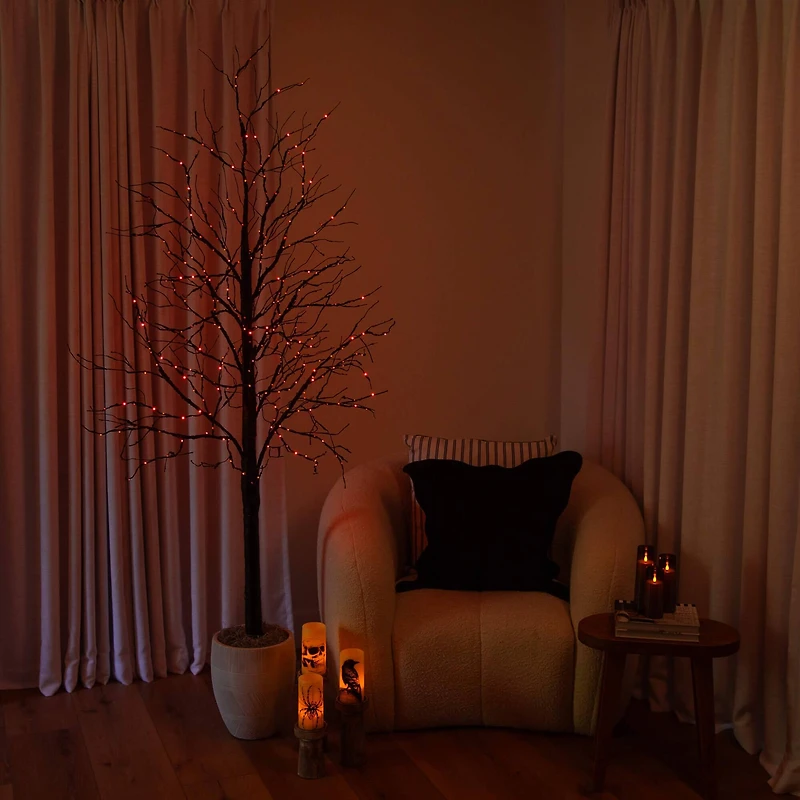 7ft. Pre-Lit Halloween Black Twig Artificial Tree with 390 Orange & Purple LED Lights