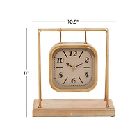 11" Gold Wood Farmhouse Swing Clock