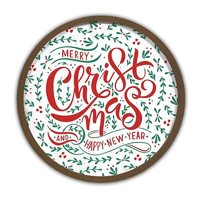 Merry Christmas & Happy New Year Round Wall Art in Frame